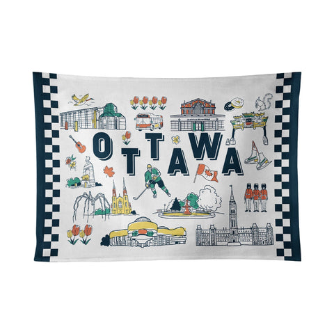 Ottawa City Landmarks Cotton Tea Towel with Illustrated Design – Canada Kitchen Decor