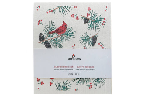 SWEDISH DISHCLOTH SET OF 2 (HOLLY BERRIES & CARDINAL)(ASSTD)