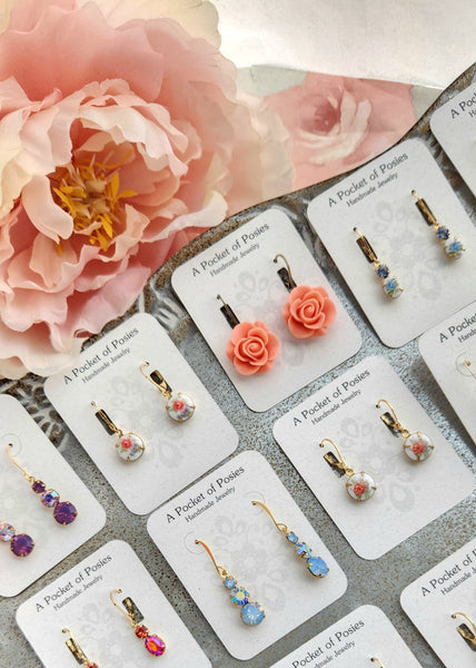 Little Blue Rose Cameo Earrings | Vintage Glass | Lever back