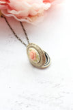 Cameo Photo Locket Necklace - Peach Rose 