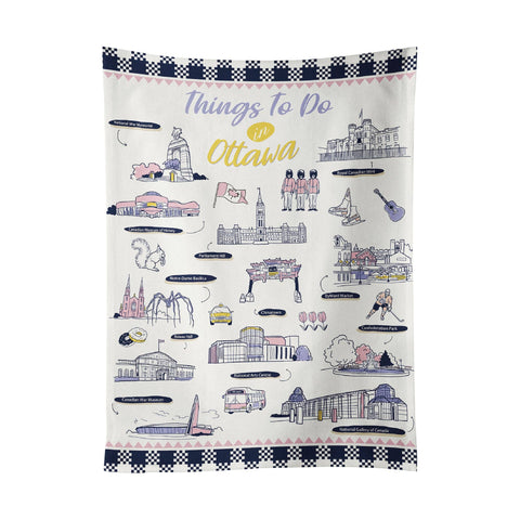 Ottawa City Landmarks Cotton Tea Towel with Illustrated Design – Canada Kitchen Decor