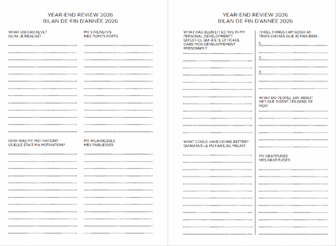 Year-end review form for 2026 with multiple questions on a white background