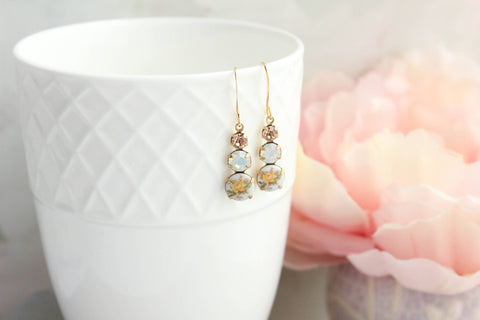 Yellow  Rose Earrings | Vintage Glass Earrings | Three Jewel