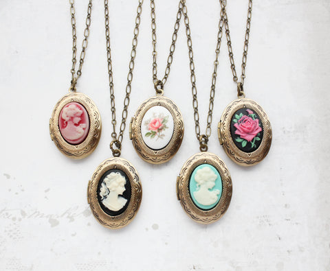 Cameo Locket Necklace - Pink Rose