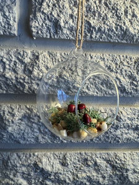 Glass bulb mushroom diorama red