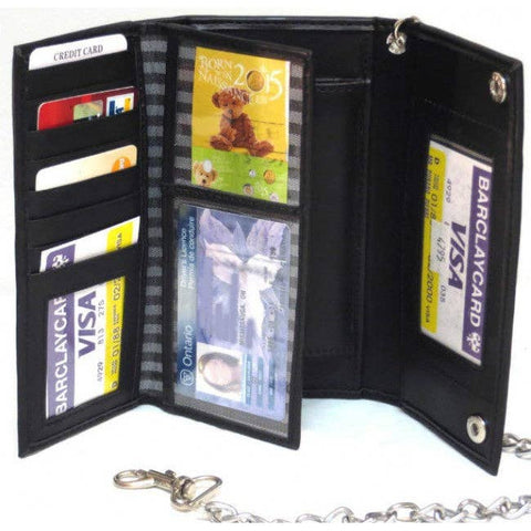 Genuine Leather Men's Tri-fold Biker/Truckers' Wallet