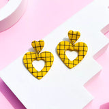 Polymer Clay Grid Heart Dangle Earrings 