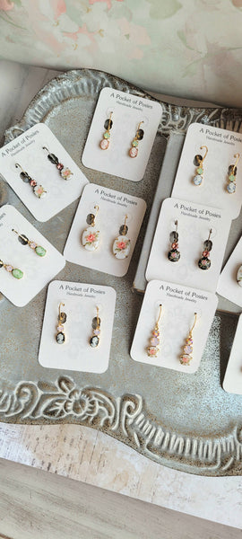 Little Floral Cameo Earrings - Vintage Glass