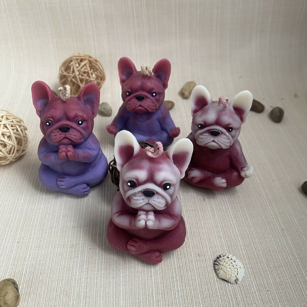 Meditating Bulldog Puppy Candle | Soy Wax | Handmade Yoga Decor