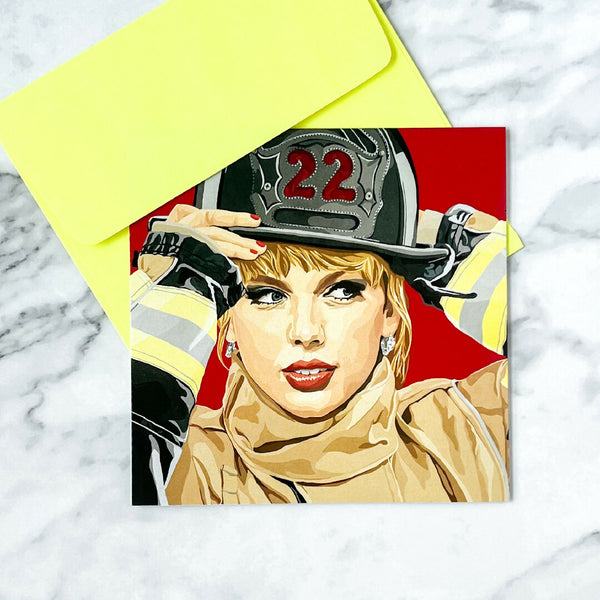 Burning Red Taylor Swift firefighter blank greeting card
