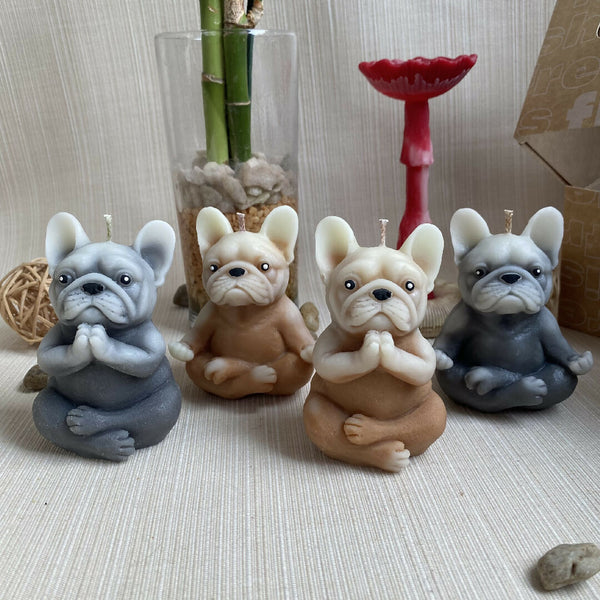 Meditating Bulldog Puppy Candle | Soy Wax | Handmade Yoga Decor