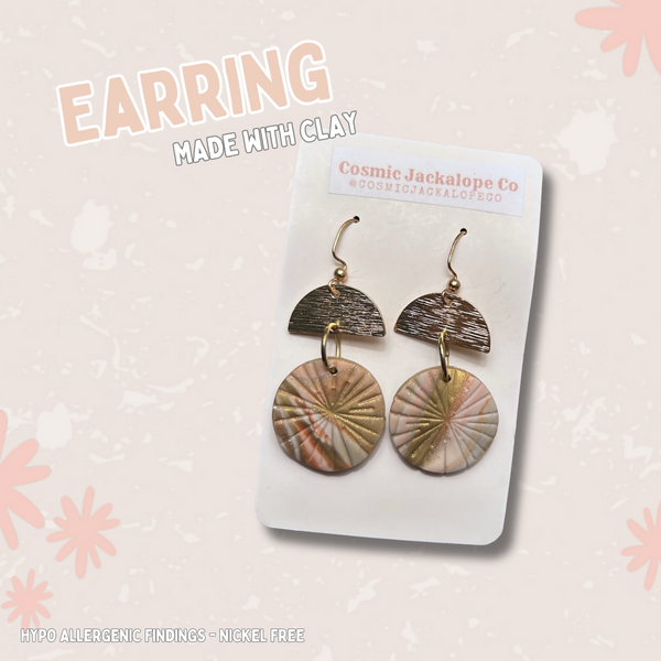 Beige Circle Clay w/ Gold Arch - Dangle Earrings