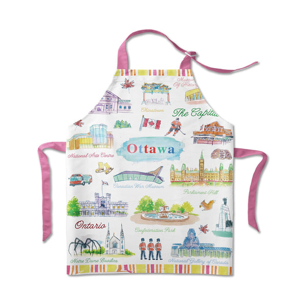 Tablier de cuisine polyvalent à l'effigie des monuments d'Ottawa, orné d'une illustration à l'aquarelle – Cadeau du Canada