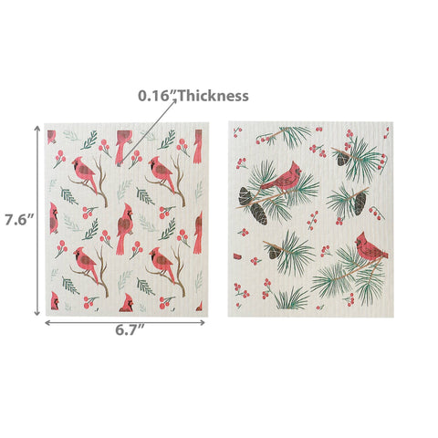 SWEDISH DISHCLOTH SET OF 2 (HOLLY BERRIES & CARDINAL)(ASSTD)