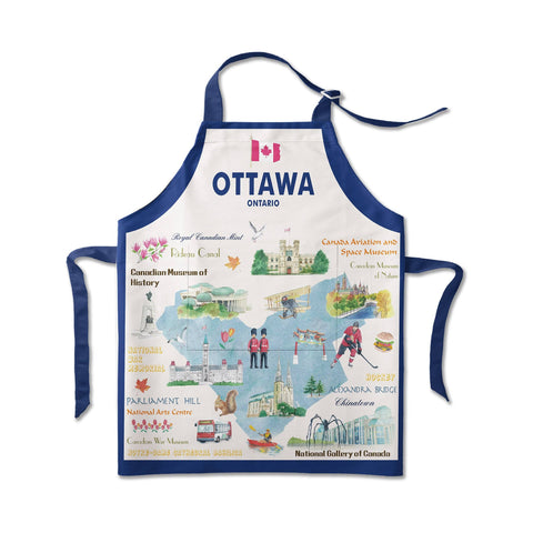 Ottawa City Landmarks Versatile Kitchen Apron with Watercolor Illustration – Canada Gift