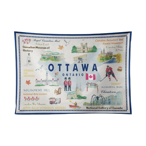 Ottawa City Landmarks Cotton Tea Towel with Illustrated Design – Canada Kitchen Decor