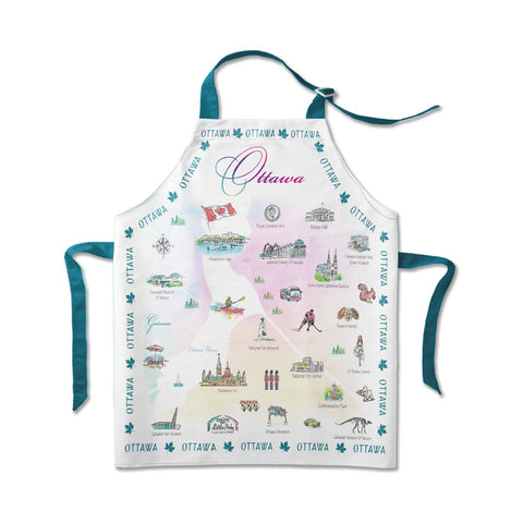 Ottawa City Landmarks Versatile Kitchen Apron with Watercolor Illustration – Canada Gift