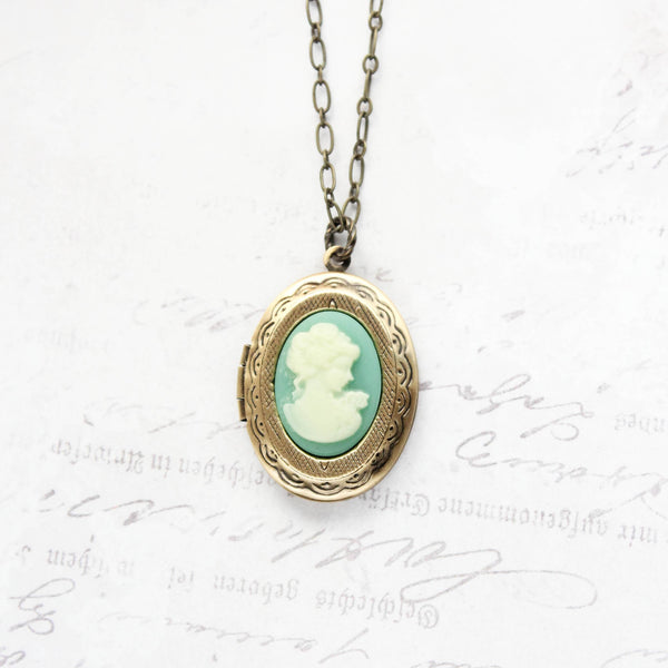 Cameo Necklace | Photo Locket Necklace | Aqua Lady Cameo