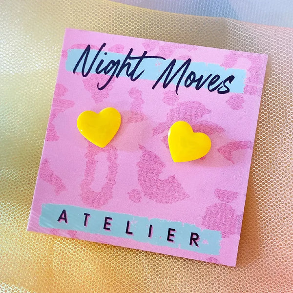 Polymer Clay Mini Heart Studs in Lemon Yellow