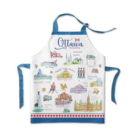Ottawa City Landmarks Versatile Kitchen Apron with Watercolor Illustration – Canada Gift