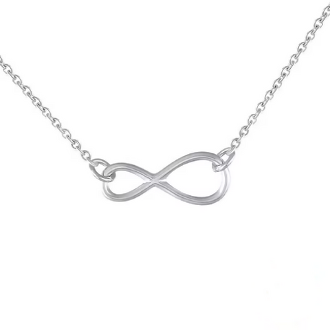 Sterling Silver infinity necklace on a white background