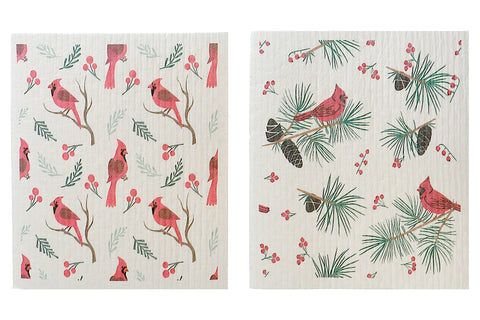 SWEDISH DISHCLOTH SET OF 2 (HOLLY BERRIES & CARDINAL)(ASSTD)