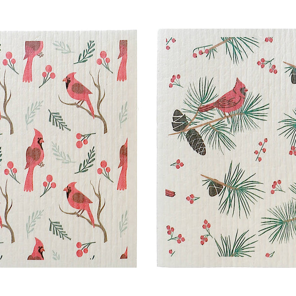 SWEDISH DISHCLOTH SET OF 2 (HOLLY BERRIES & CARDINAL)(ASSTD)