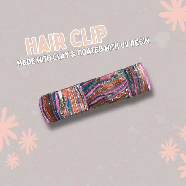 Marble Clay Hair Clip - Multi Colour Stripes