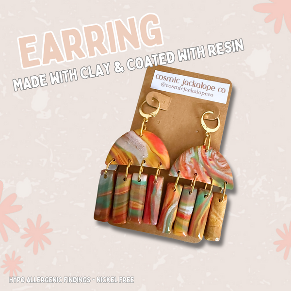 Multi Colour Sunset Marble Arch & Dangles - Clay Earrings
