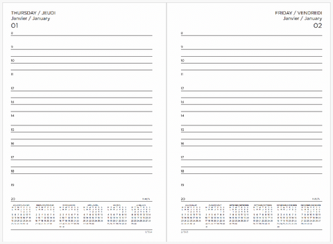 Two-page spread of a planner with calendar entries for Thursday and Friday.