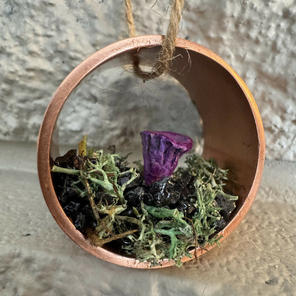 Mushroom Ornament - round copper purple