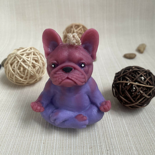 Meditating Bulldog Puppy Candle | Soy Wax | Handmade Yoga Decor