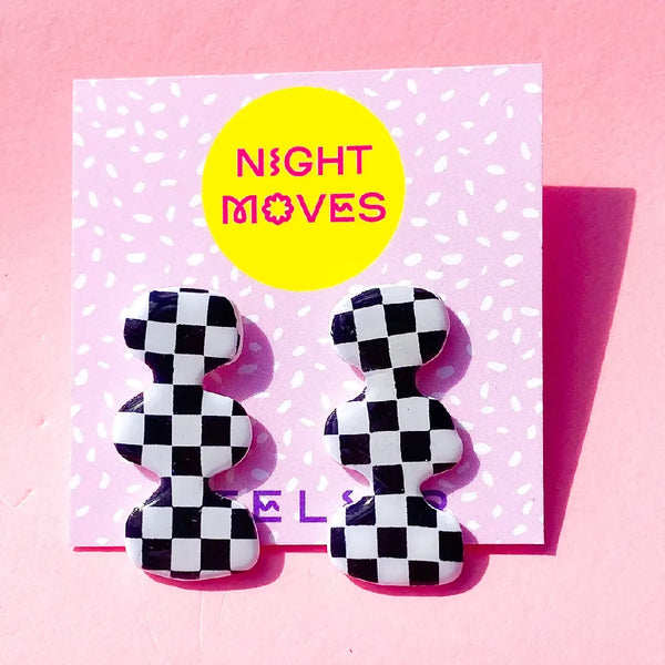 Black and White Checker Polymer Clay Stud Earrings