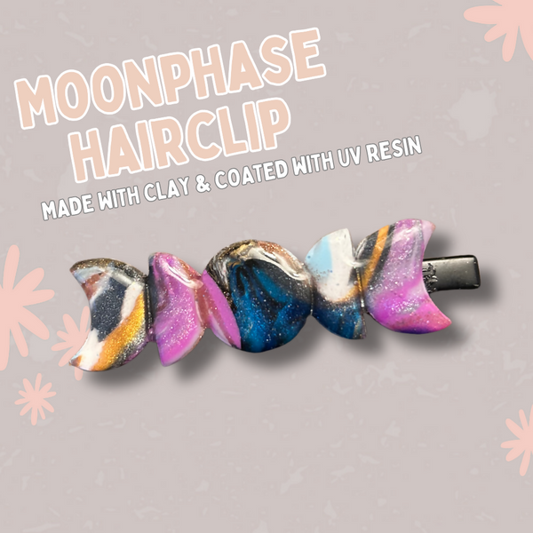 Moon Phase Marble Clay Hair Clip - Purple/Blue/White/Black