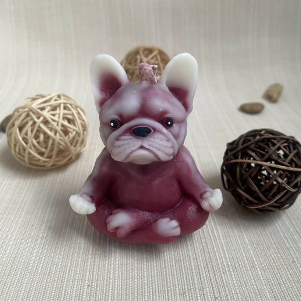Meditating Bulldog Puppy Candle | Soy Wax | Handmade Yoga Decor