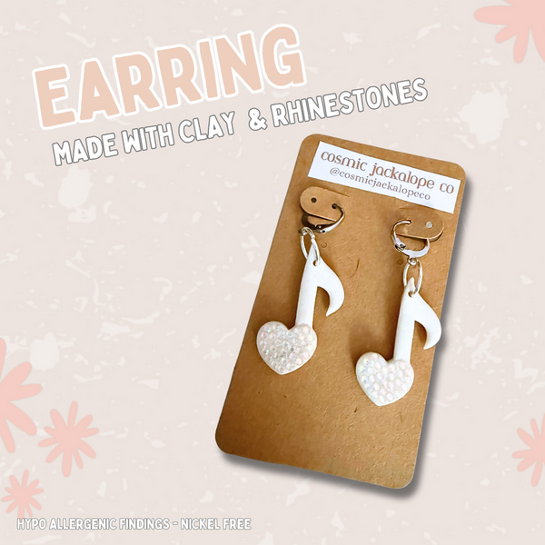 Music Note with Rhinestones - Dangle Earrings