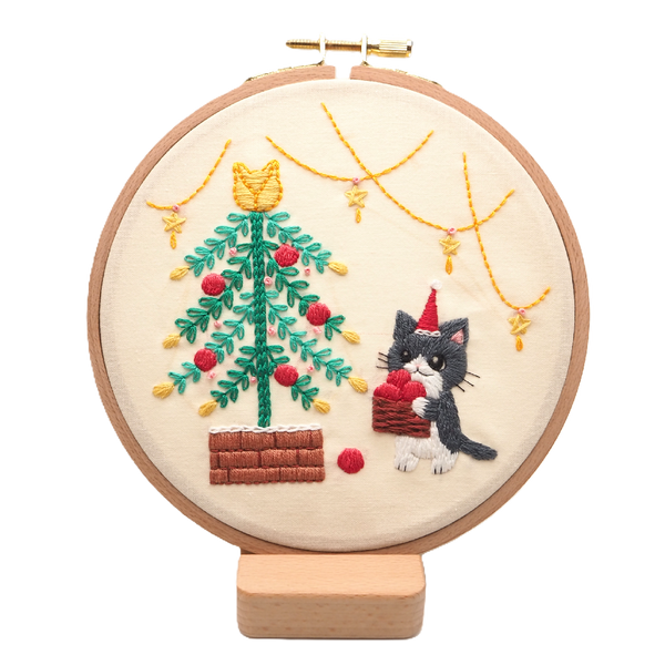 DIY Embroidery Kit (Christmas Cat)