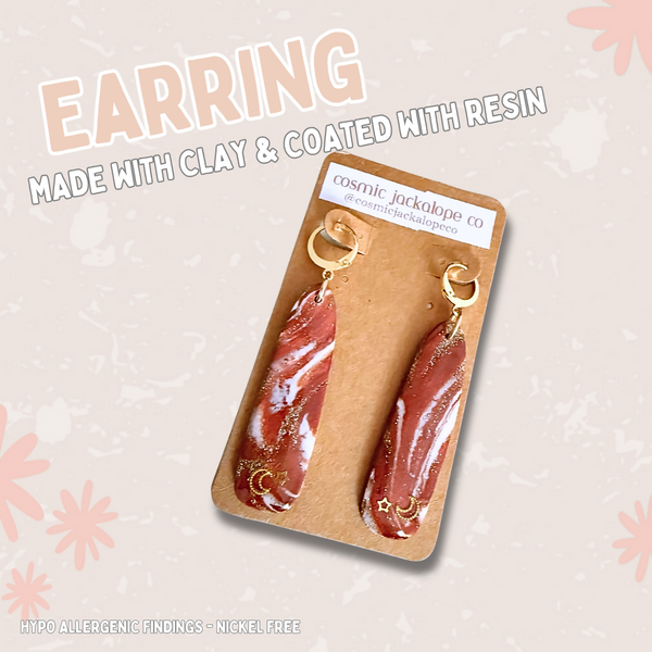 Burnt Red Moon & Stars Clay Earrings