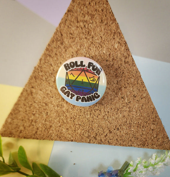 Roll for Gay Panic Rainbow Flag Button