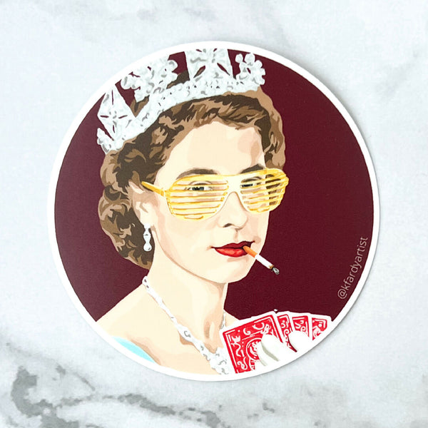 Queen playing poker sticker