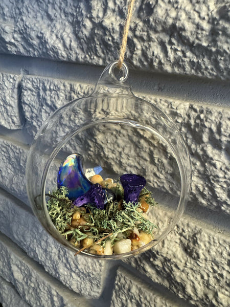 Glass bulb mushroom diorama purple moon
