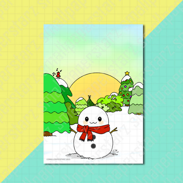 A015 - Snowman's Winter Wonderland 5x7in Signed Art Print