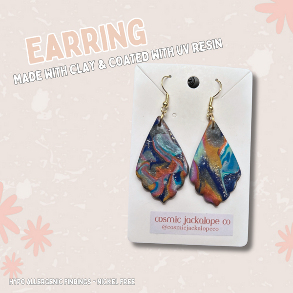 Multi Colour Marble Clay Teardrop - Dangle Earrings