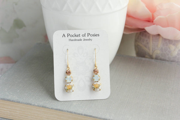 Yellow  Rose Earrings | Vintage Glass Earrings | Three Jewel