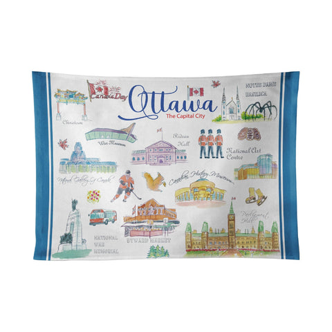 Ottawa City Landmarks Cotton Tea Towel with Illustrated Design – Canada Kitchen Decor