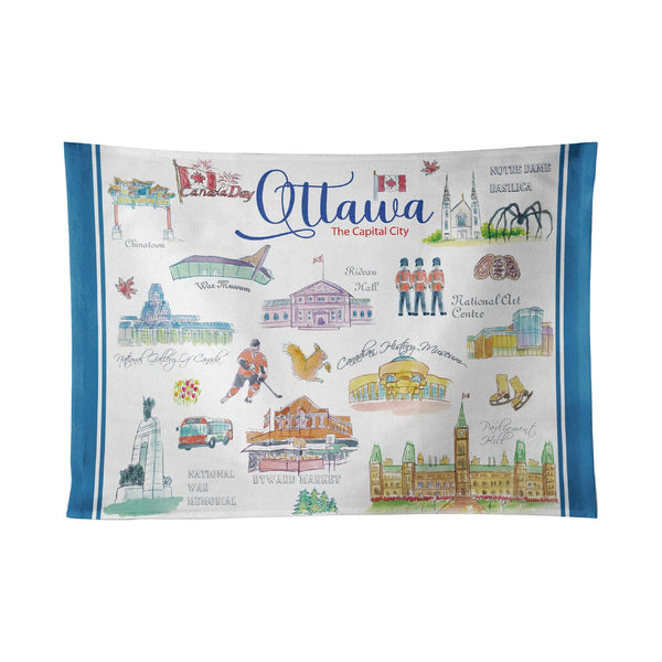 Ottawa City Landmarks Cotton Tea Towel with Illustrated Design – Canada Kitchen Decor