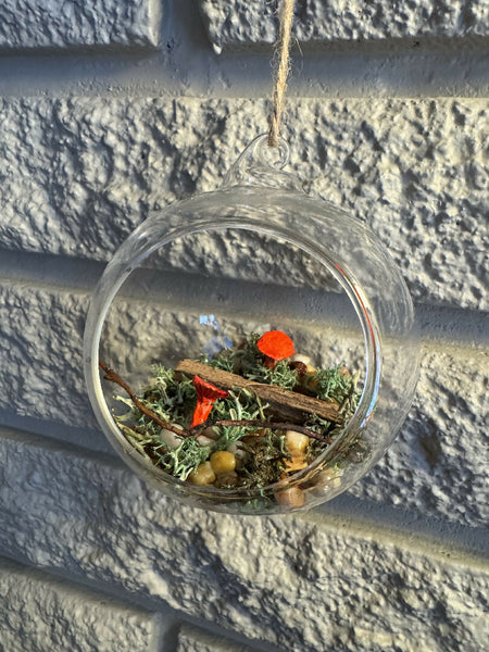 Glass bulb mushroom diorama orange