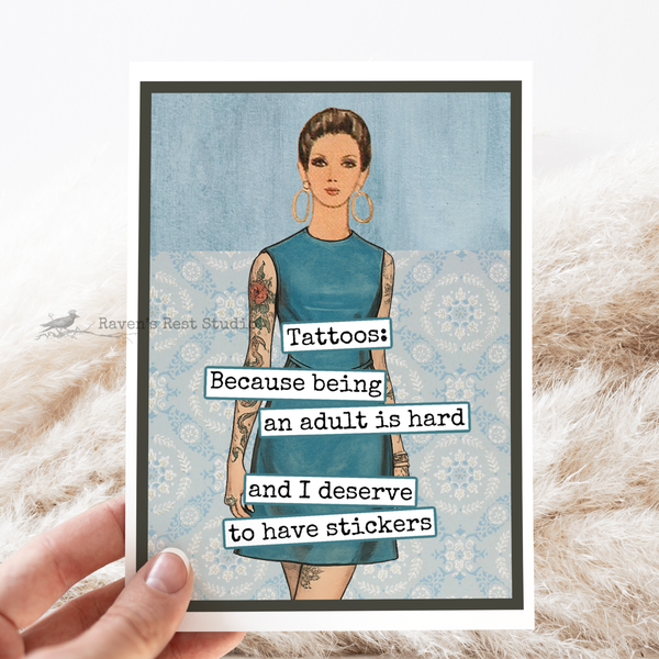 Carte de vœux. Tatouages ​​autocollants. Style vintage rétro et humoristique.