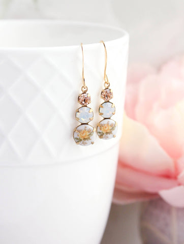 Yellow  Rose Earrings | Vintage Glass Earrings | Three Jewel