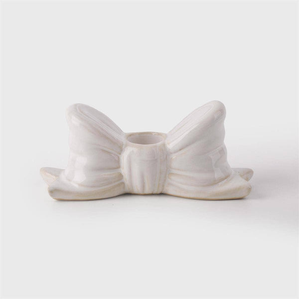 Ceramic Bow Taper Candle Holder, White, 5.4